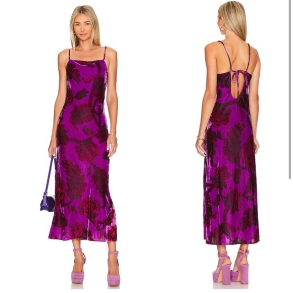 Rhode Jemima Dress in Camellia Vine Crocus Sz 6 Velvet Midi - Picture 2 of 5
